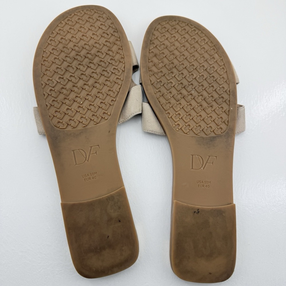 Diane von Furstenberg Tan Brown Suede Leather Flat Slide Sandals Women's Size 10 - Picture 8 of 9
